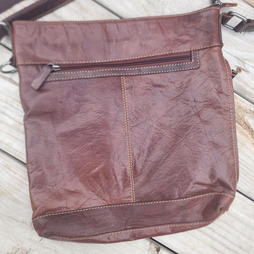 JACK GEORGES Voyager Brown Buffalo Leather Crossbody Unisex Bag Rustic Durable